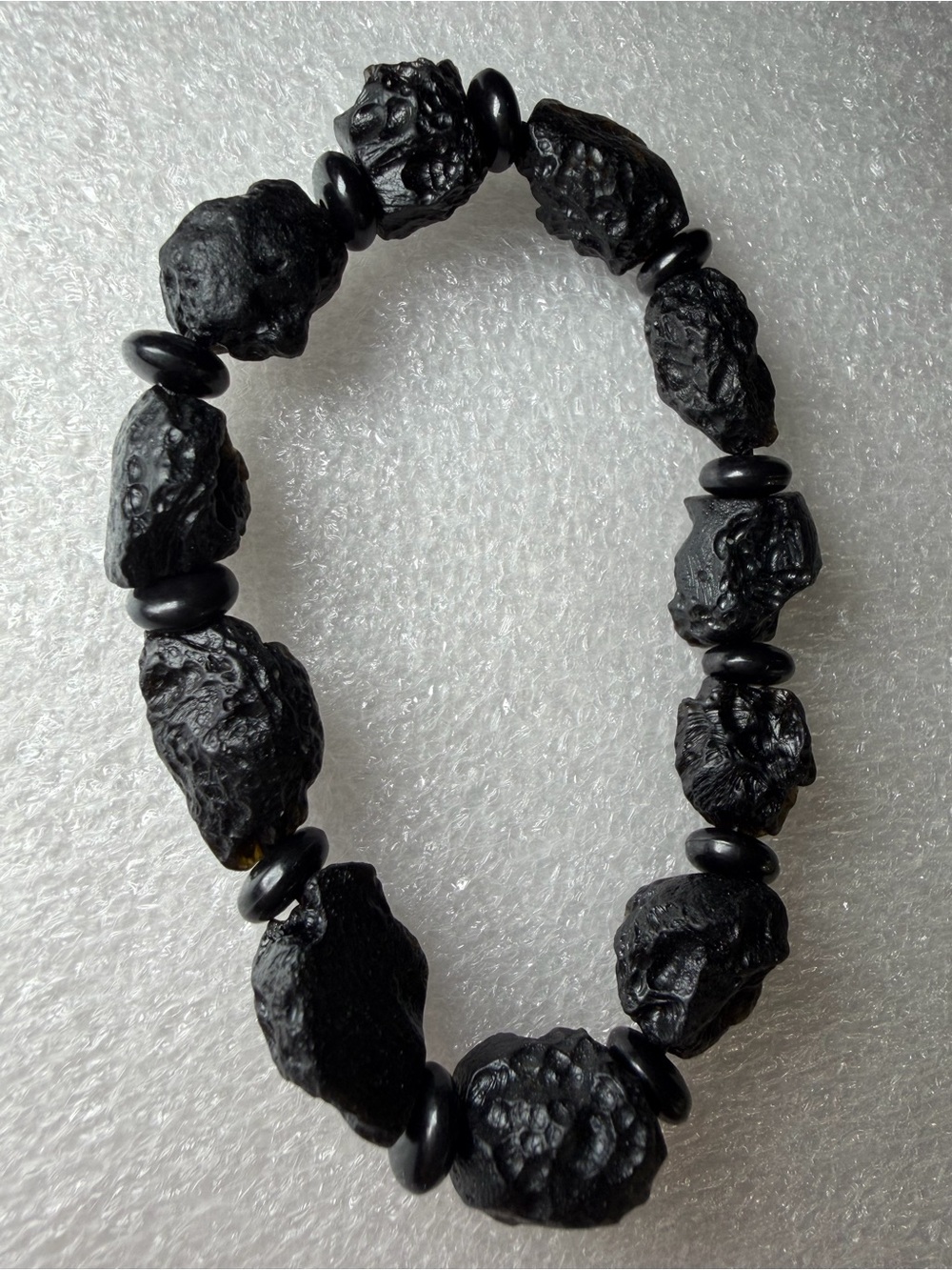 Rare Powerful 12MM Black Tektite Natural Crystal Bracelet